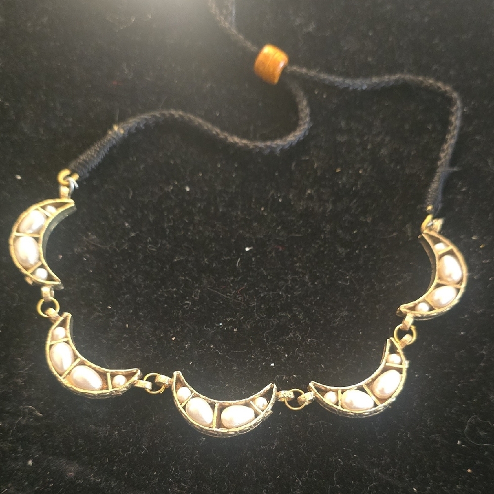 Gold and White Crescent Moon Necklace